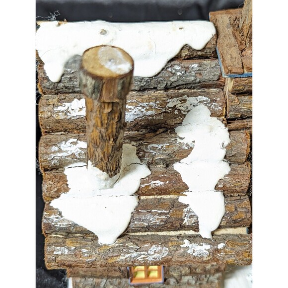 Rustic Log Cabin Lighted Chapel Pines Snow 9”. Corded Light. READ. - Picture 8 of 10
